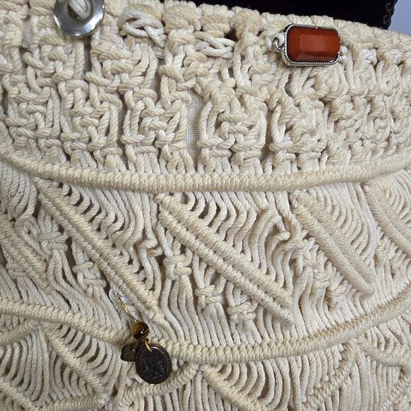 Vintage MACRAME purse cottage boho 70s handmade bag festival feminine beachy - Picture 9 of 13